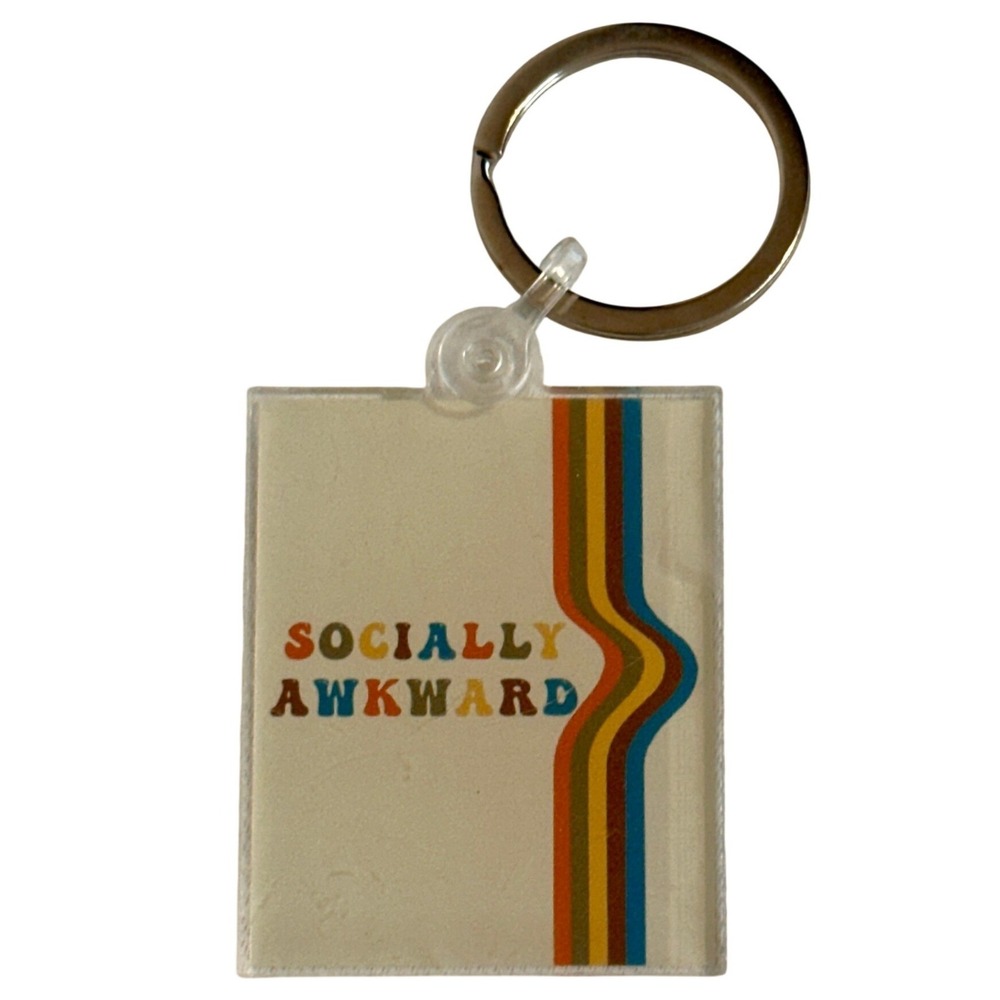 Socially Awkward Retro Keychain Handcrafted 70s Wavy Stripe Acrylic Key Ring